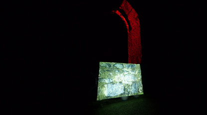 McCaig Tower, Oban, Colmcille Awards Projection Event June 2021, artwork by Alicia Hendrick.