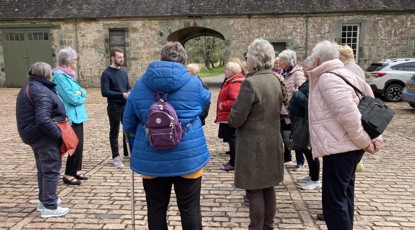 Donald Macdougall And The Ladies In The Courtyard, Archive Assistant Trainee At The Argyll Papers, 2022, Credit Argyll Papers