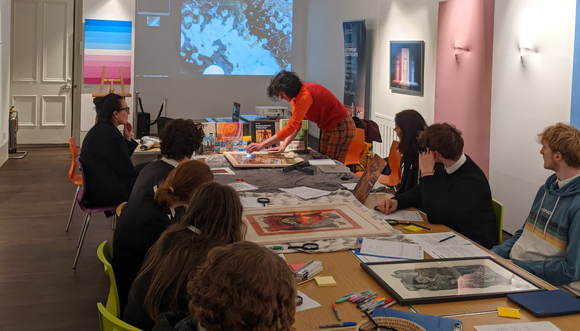 Christina Young explains Technical Art Conservation to senior pupils from DGS & RA