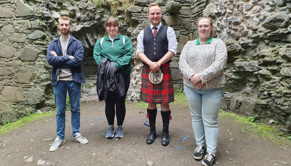 Argyll Aspires Trainees Visit To Dunollie House Donald Macdougall, Khara Macphail, Castle Staff, Shannen Calderwood. 1St August 2023 Credit Claire Mcdade CHARTS